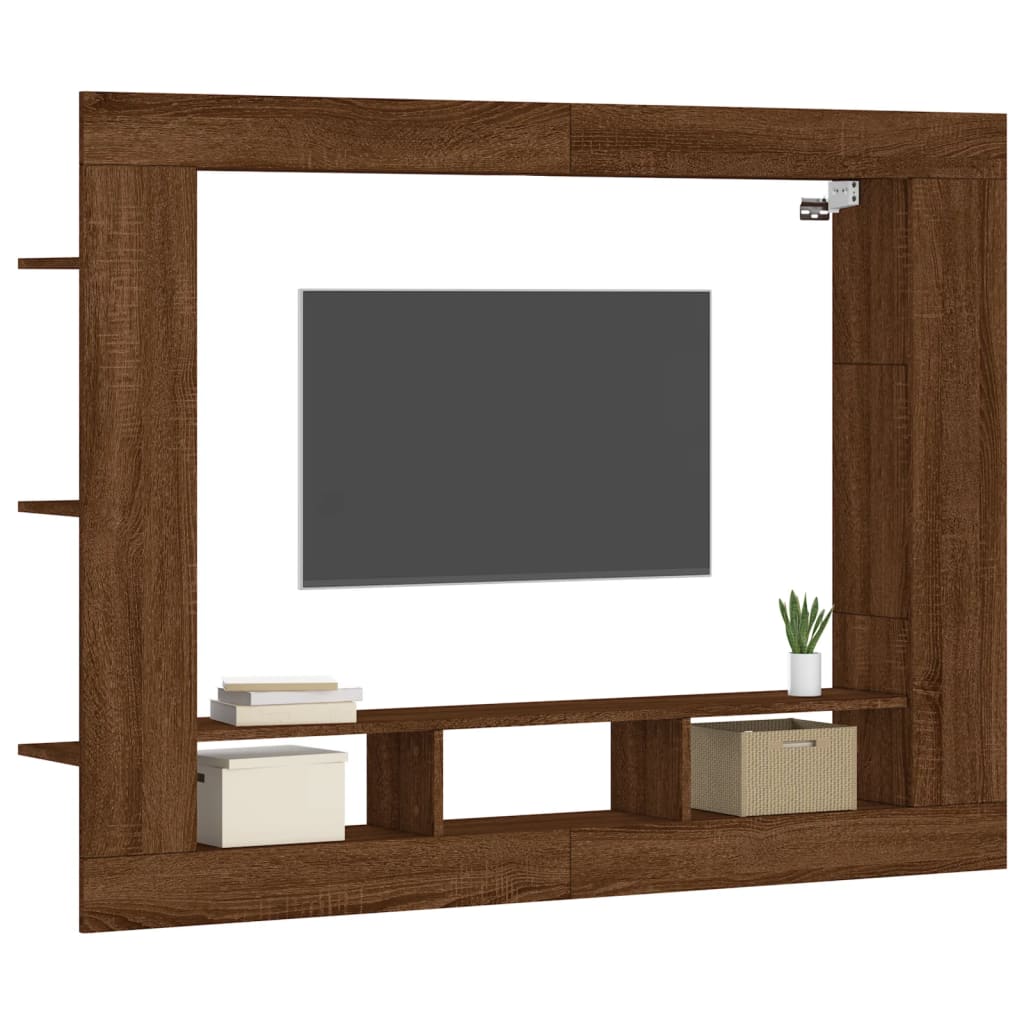 vidaXL Tv-meubel 152x22x113 cm bewerkt hout bruin eikenkleur afbeelding
