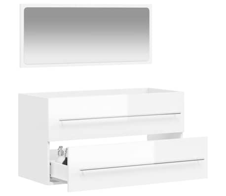 vidaXL Mobile da Bagno con Specchio Bianco Lucido in Legno Multistrato
