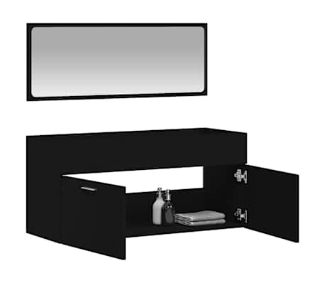 vidaXL vannasistabas skapītis un spogulis, melns inženierijas koks