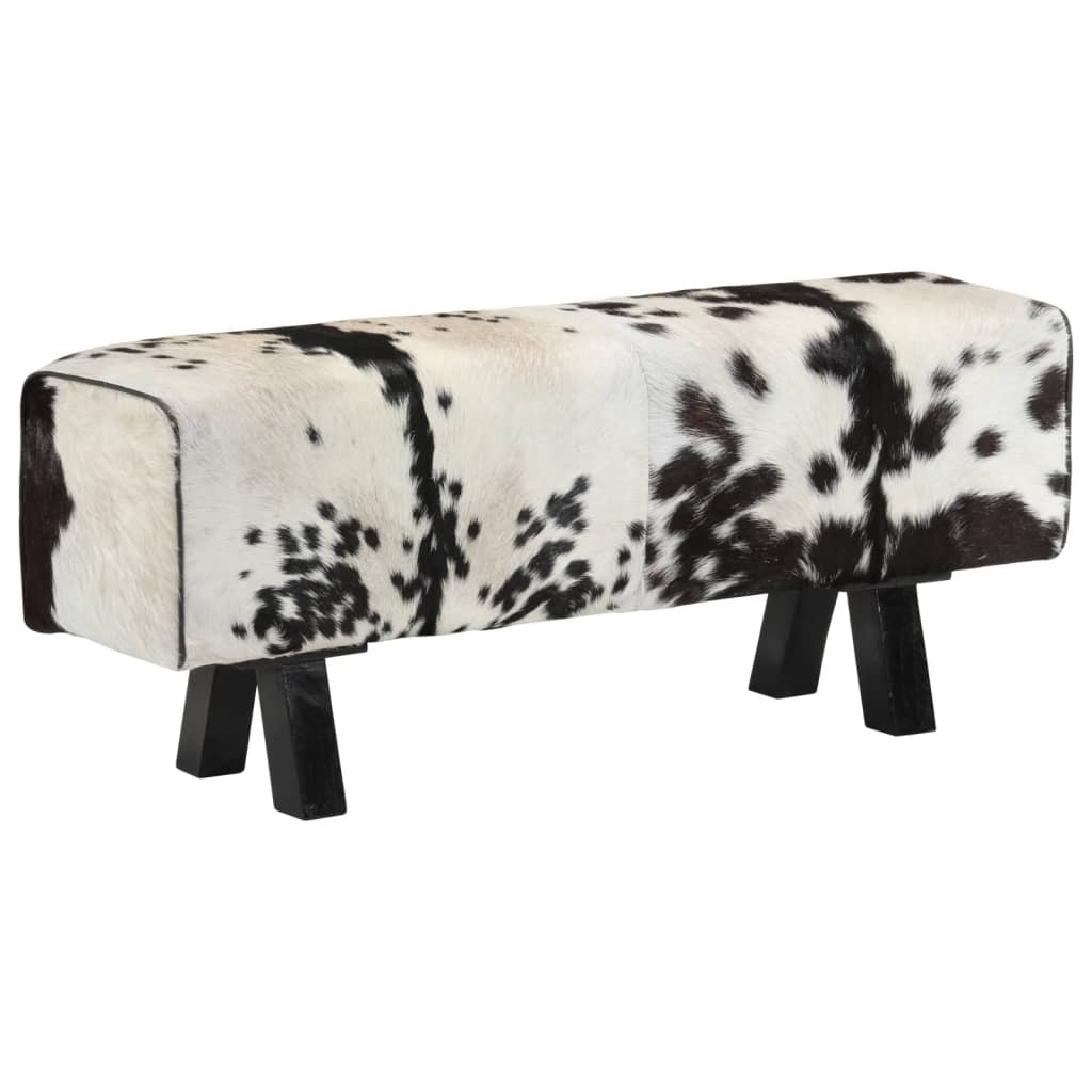 vidaXL Bancă, alb-negru, 110x30x45 cm, piele naturală de capră