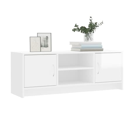 vidaXL Meuble TV blanc brillant 102x30x37,5 cm bois d'ing&eacute;nierie