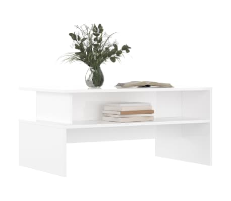 vidaXL Table basse blanc brillant 90x55x42,5 cm bois d'ing&eacute;nierie