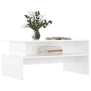 vidaXL Table basse blanc brillant 90x55x42,5 cm bois d'ing&eacute;nierie