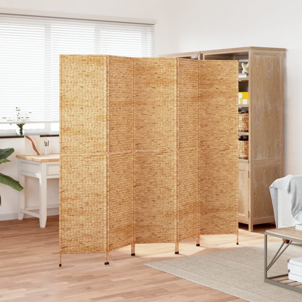  Room Divider Folding Balcony Privacy Screen 5-Panel Water Hyacinth vidaXL