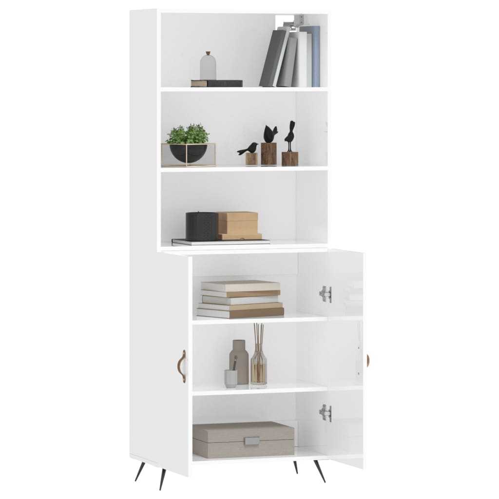 vidaXL Buffet haut Blanc brillant 69,5x34x180 cm Bois d'ingénierie