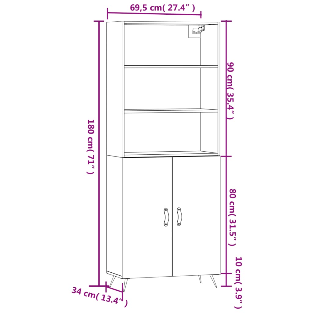 Skříň highboard šedá sonoma 69,5 x 34 x 180 cm kompozitní dřevo - obrázek 13