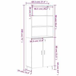 Skříň highboard bílá 69,5 x 34 x 180 cm kompozitní dřevo - obrázek 13