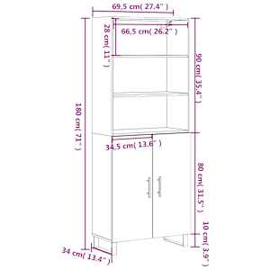 Skříň highboard šedá sonoma 69,5 x 34 x 180 cm kompozitní dřevo - obrázek 13