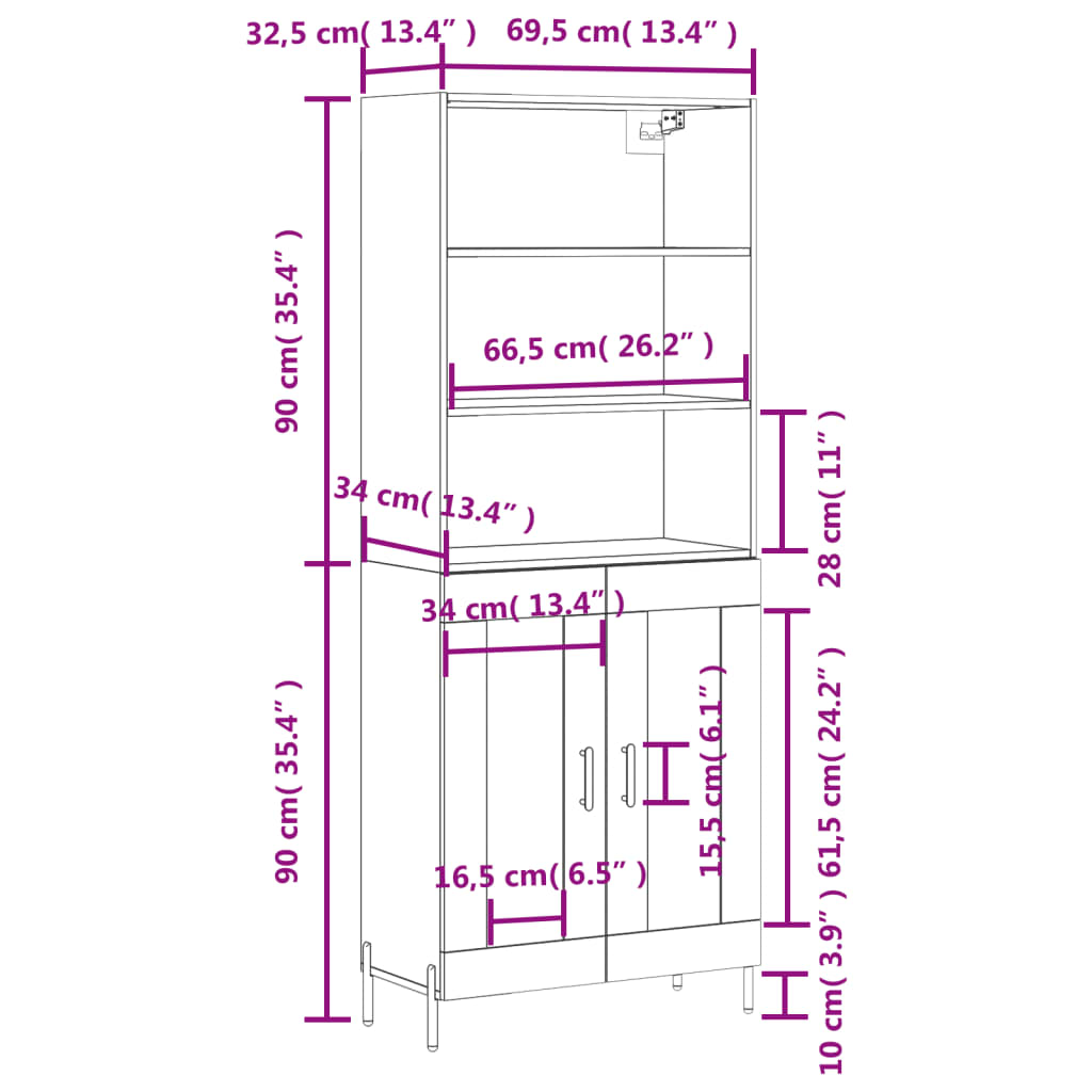 Skříň highboard černá 69,5 x 34 x 180 cm kompozitní dřevo - obrázek 13