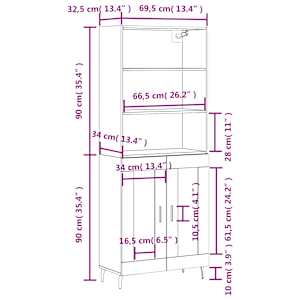 Skříň highboard bílá 69,5 x 34 x 180 cm kompozitní dřevo - obrázek 13