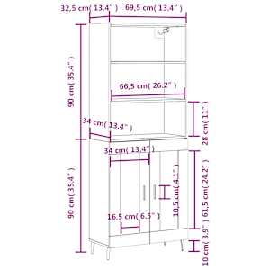 Skříň highboard hnědý dub 69,5 x 34 x 180 cm kompozitní dřevo - obrázek 13
