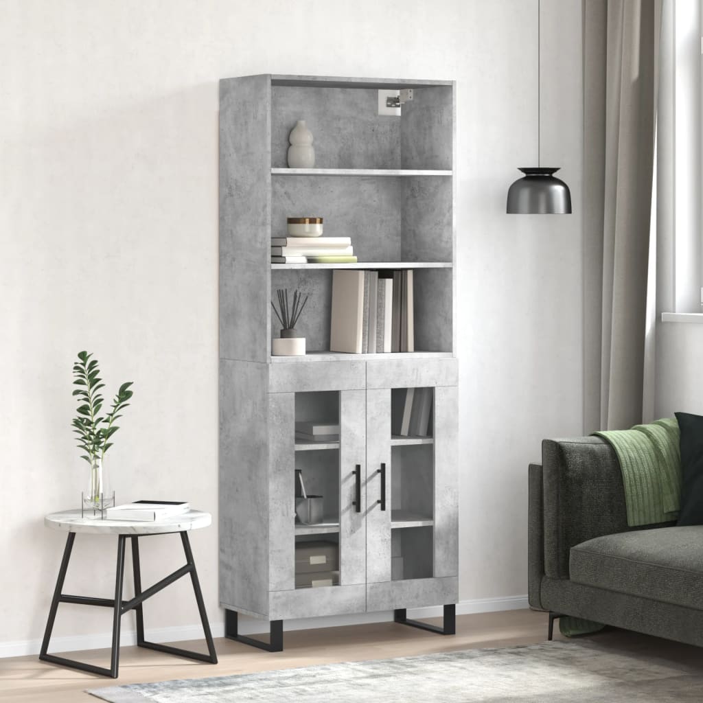 vidaXL Kaappi betoninharmaa 69,5x34x180 cm tekninen puu