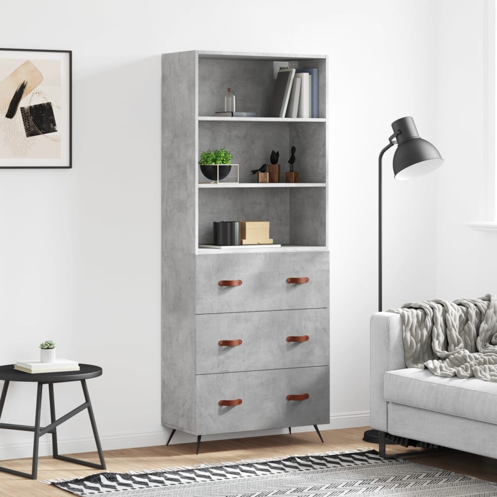 vidaXL Dulap înalt, gri beton, 69,5x34x180, lemn compozit