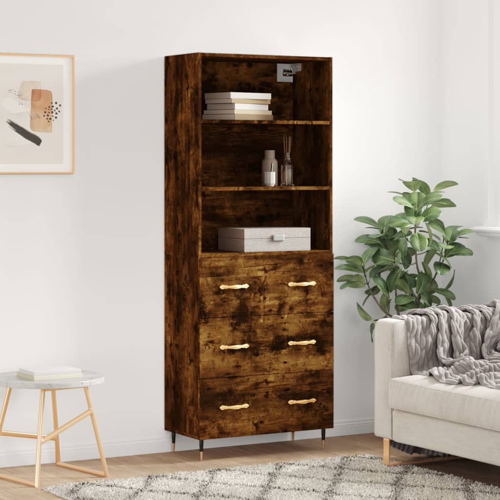 vidaXL Buffet haut Chêne fumé 69,5x34x180 cm Bois d'ingénierie