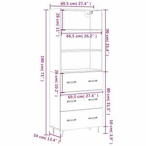 Skříň highboard bílá 69,5 x 34 x 180 cm kompozitní dřevo - obrázek 13