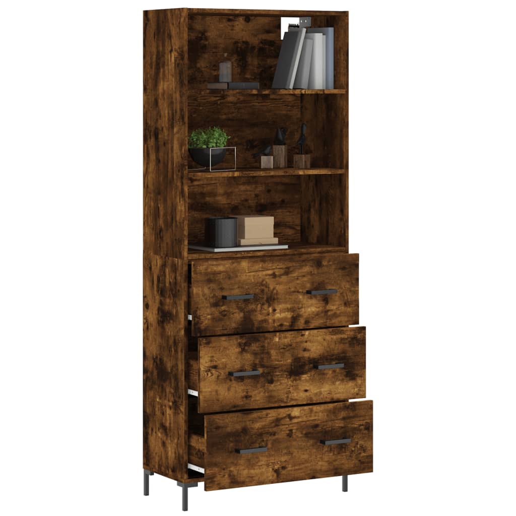 vidaXL Highboard røkt eik 69,5x34x180 cm konstruert tre