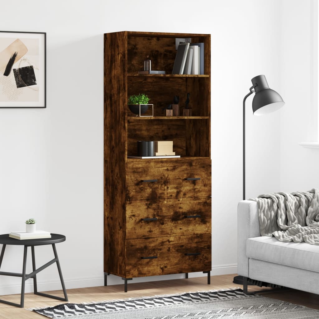 Highboard Räuchereiche 69,5x34x180 cm Holzwerkstoff