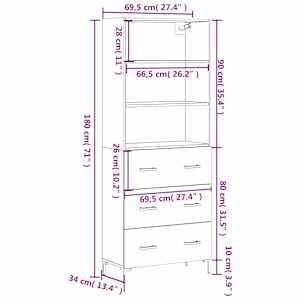 Skříň highboard šedá sonoma 69,5 x 34 x 180 cm kompozitní dřevo - obrázek 13