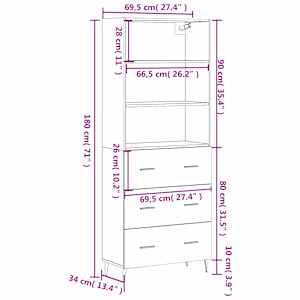 Skříň highboard bílá 69,5 x 34 x 180 cm kompozitní dřevo - obrázek 13