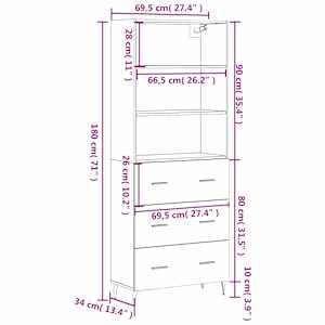 Skříň highboard dub sonoma 69,5 x 34 x 180 cm kompozitní dřevo - obrázek 13