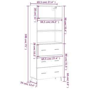 Skříň highboard betonově šedá 69,5x34x180 cm kompozitní dřevo - obrázek 13