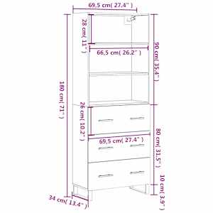 Skříň highboard bílá 69,5 x 34 x 180 cm kompozitní dřevo - obrázek 13
