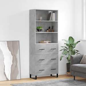 Visoka komoda betonsko siva 69,5x34x180 cm inženirski les