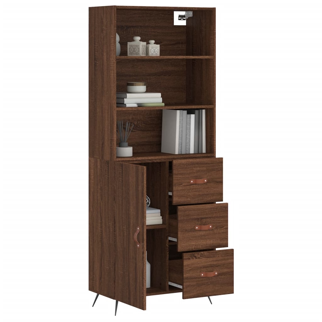 vidaXL Hoge kast 69,5x34x180 cm bewerkt hout bruin eikenkleur afbeelding