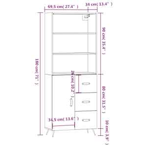 Skříň highboard hnědý dub 69,5 x 34 x 180 cm kompozitní dřevo - obrázek 14