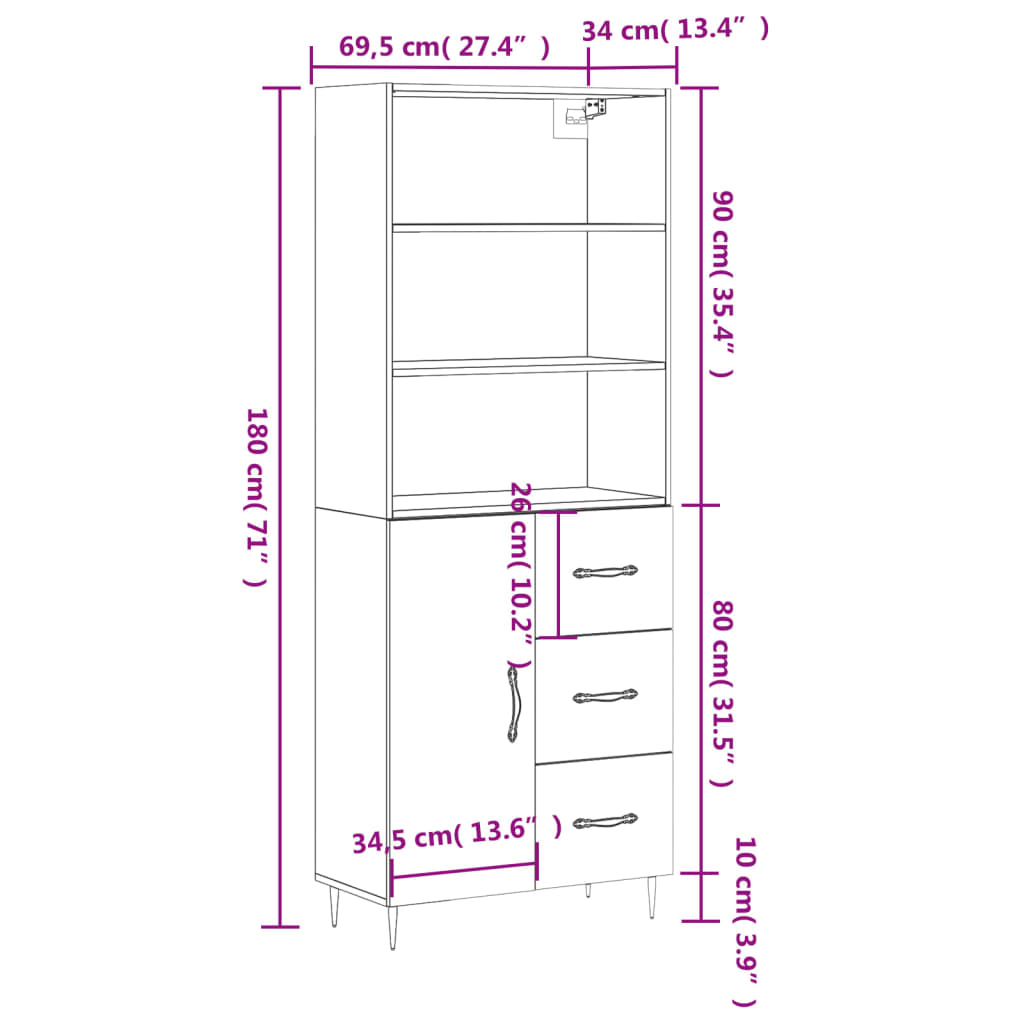 Skříň highboard šedá sonoma 69,5 x 34 x 180 cm kompozitní dřevo - obrázek 14
