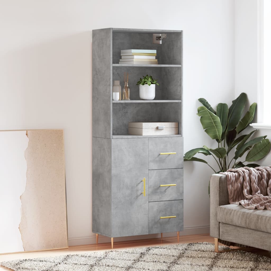 Skříň highboard betonově šedá 69,5x34x180 cm kompozitní dřevo