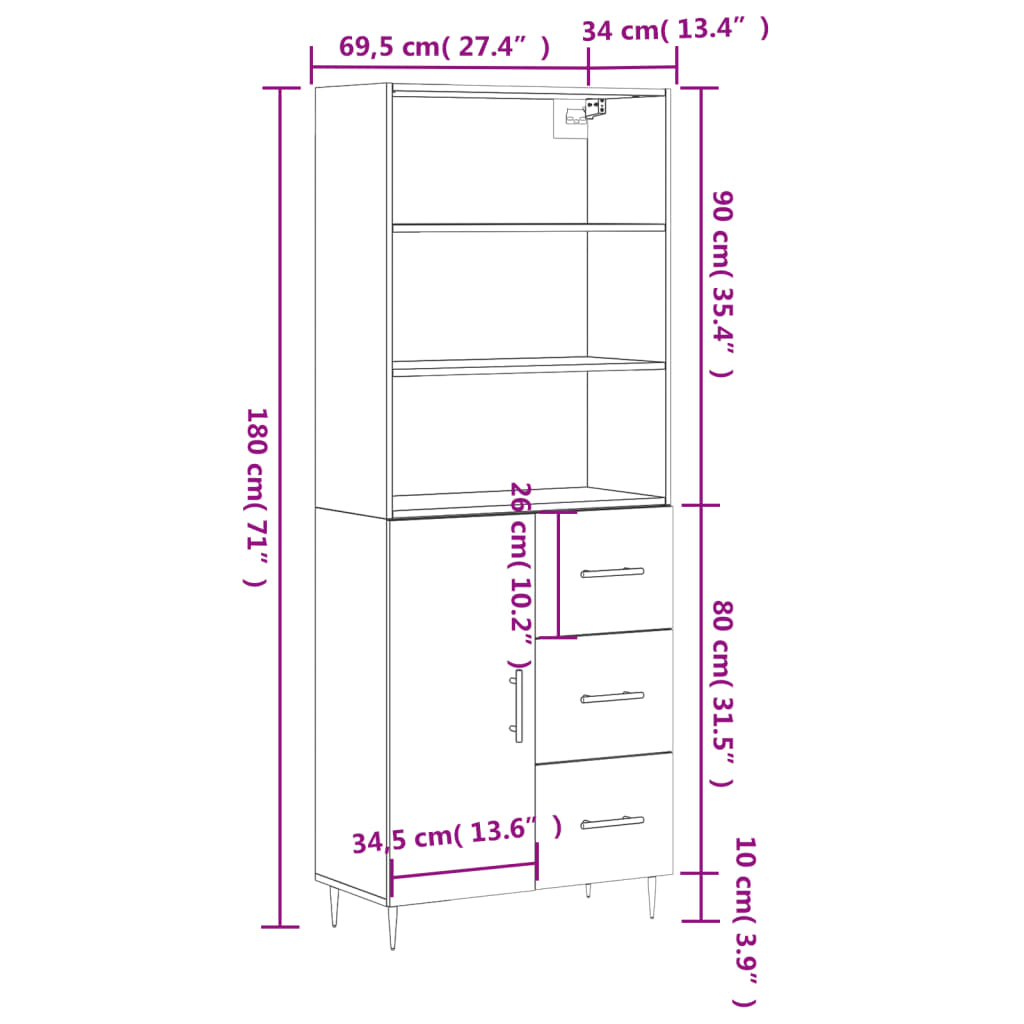 Skříň highboard šedá sonoma 69,5 x 34 x 180 cm kompozitní dřevo - obrázek 14