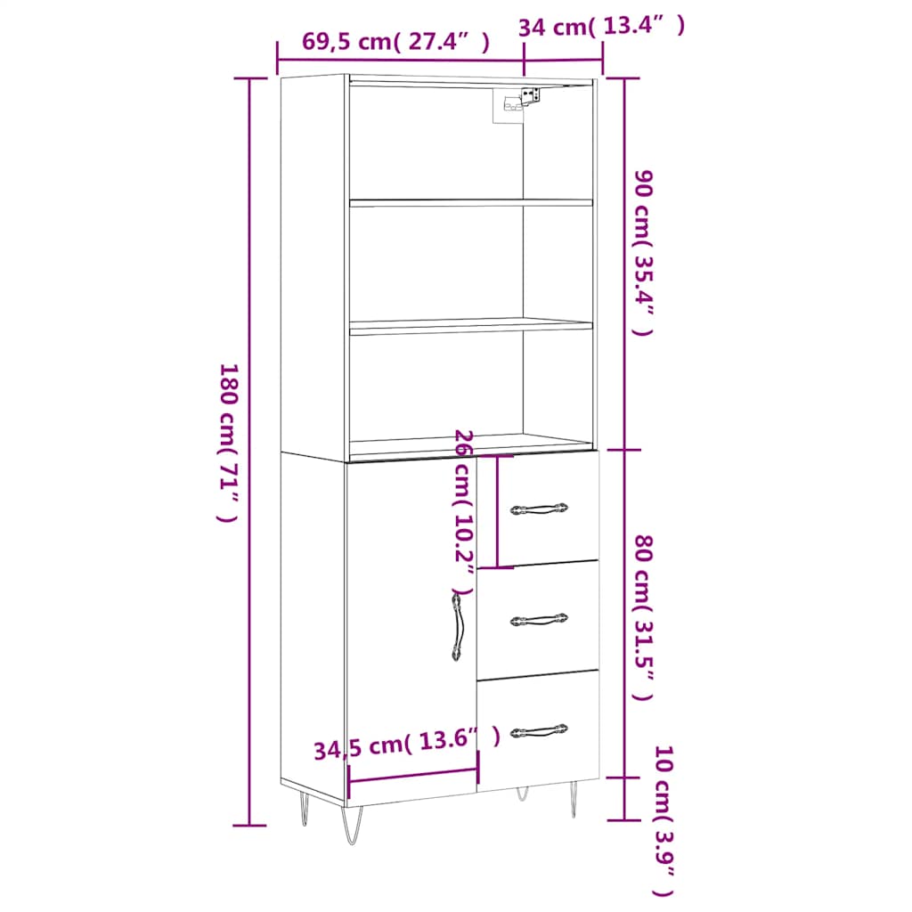 Skříň highboard černá 69,5 x 34 x 180 cm kompozitní dřevo - obrázek 14