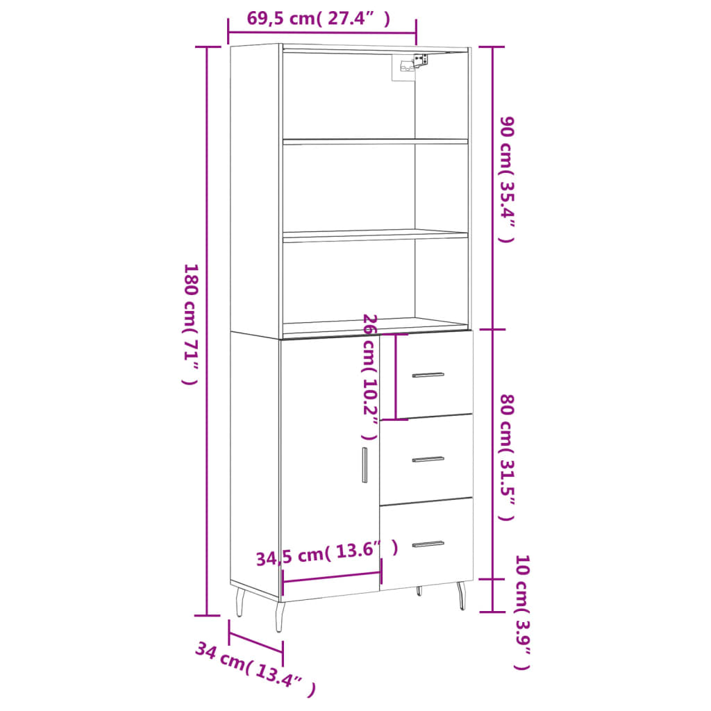 Skříň highboard dub sonoma 69,5 x 34 x 180 cm kompozitní dřevo - obrázek 14