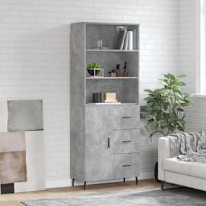 Visoka komoda betonsko siva 69,5x34x180 cm inženirski les