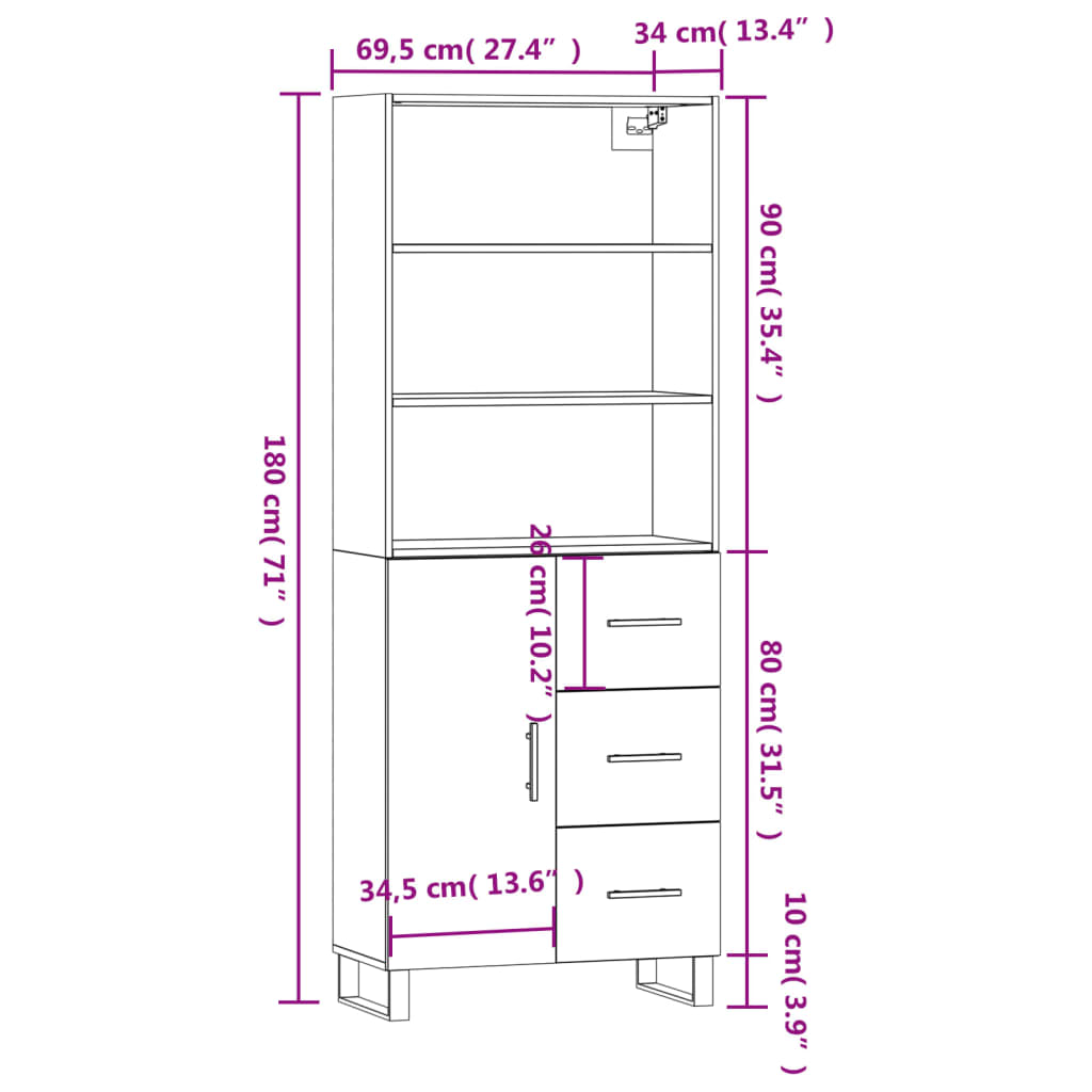 Skříň highboard dub sonoma 69,5 x 34 x 180 cm kompozitní dřevo - obrázek 14