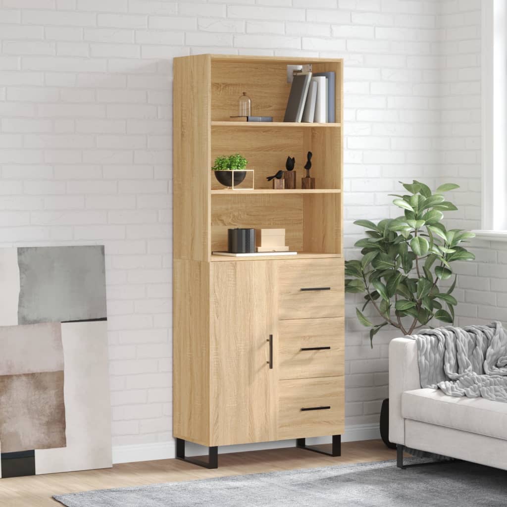 vidaXL Buffet Haut, Armoire de Rangement avec Pieds, Meuble de Rangement, Organisateur Salon Salle de Séjour, Chêne Sonoma Bois d'Ingénierie