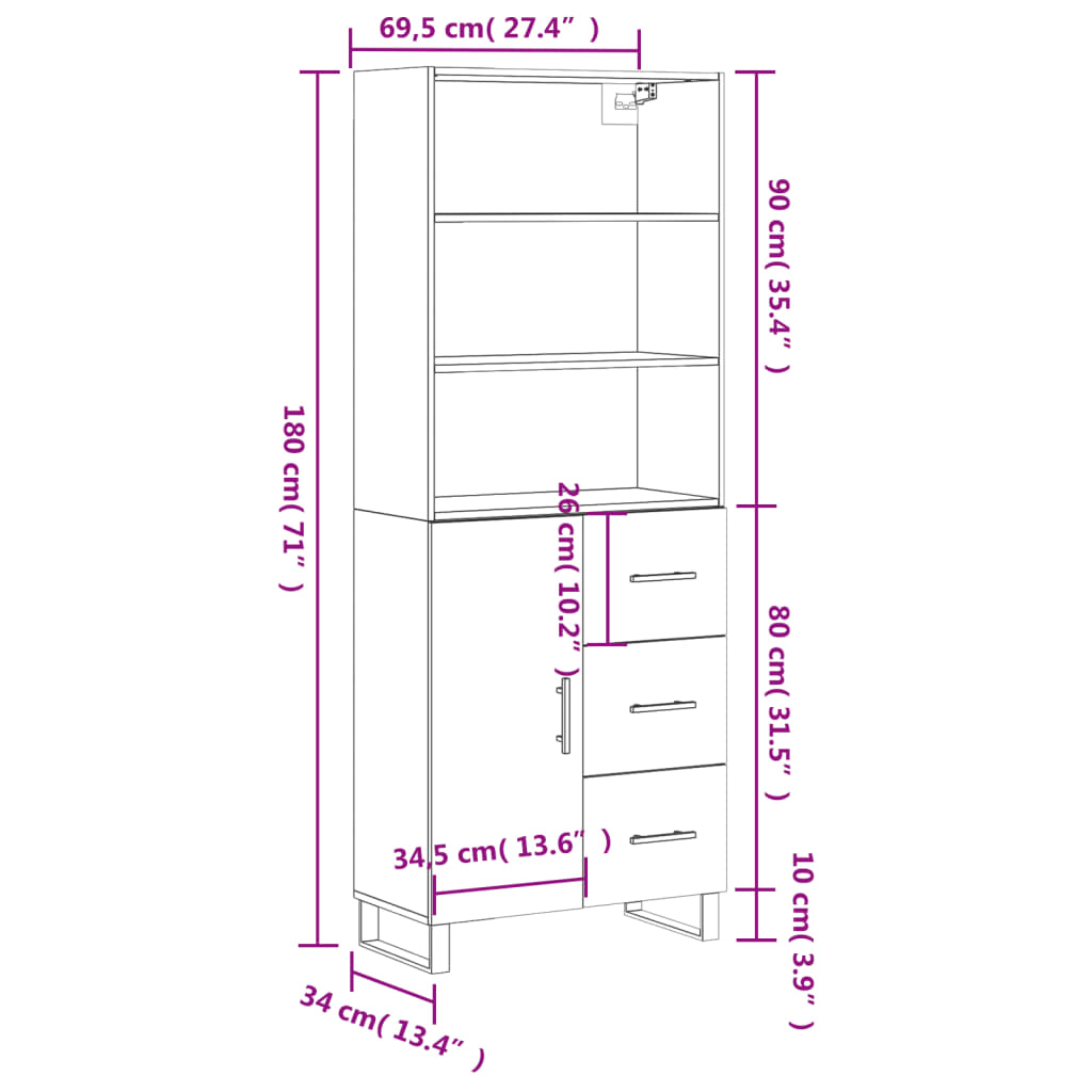 Skříň highboard betonově šedá 69,5x34x180 cm kompozitní dřevo - obrázek 14