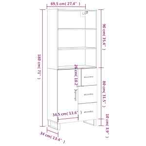 Skříň highboard betonově šedá 69,5x34x180 cm kompozitní dřevo - obrázek 14