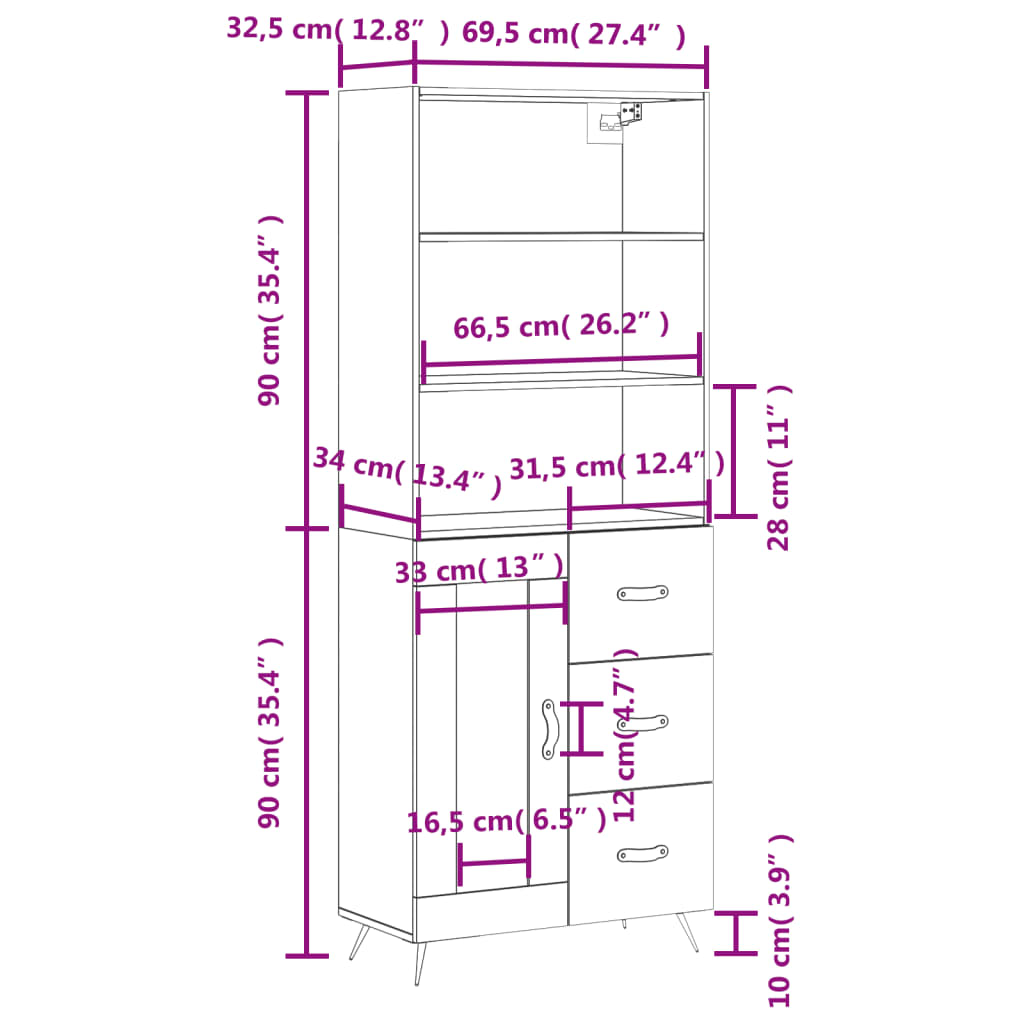 Skříň highboard šedá sonoma 69,5 x 34 x 180 cm kompozitní dřevo - obrázek 13