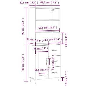 Skříň highboard hnědý dub 69,5 x 34 x 180 cm kompozitní dřevo - obrázek 14