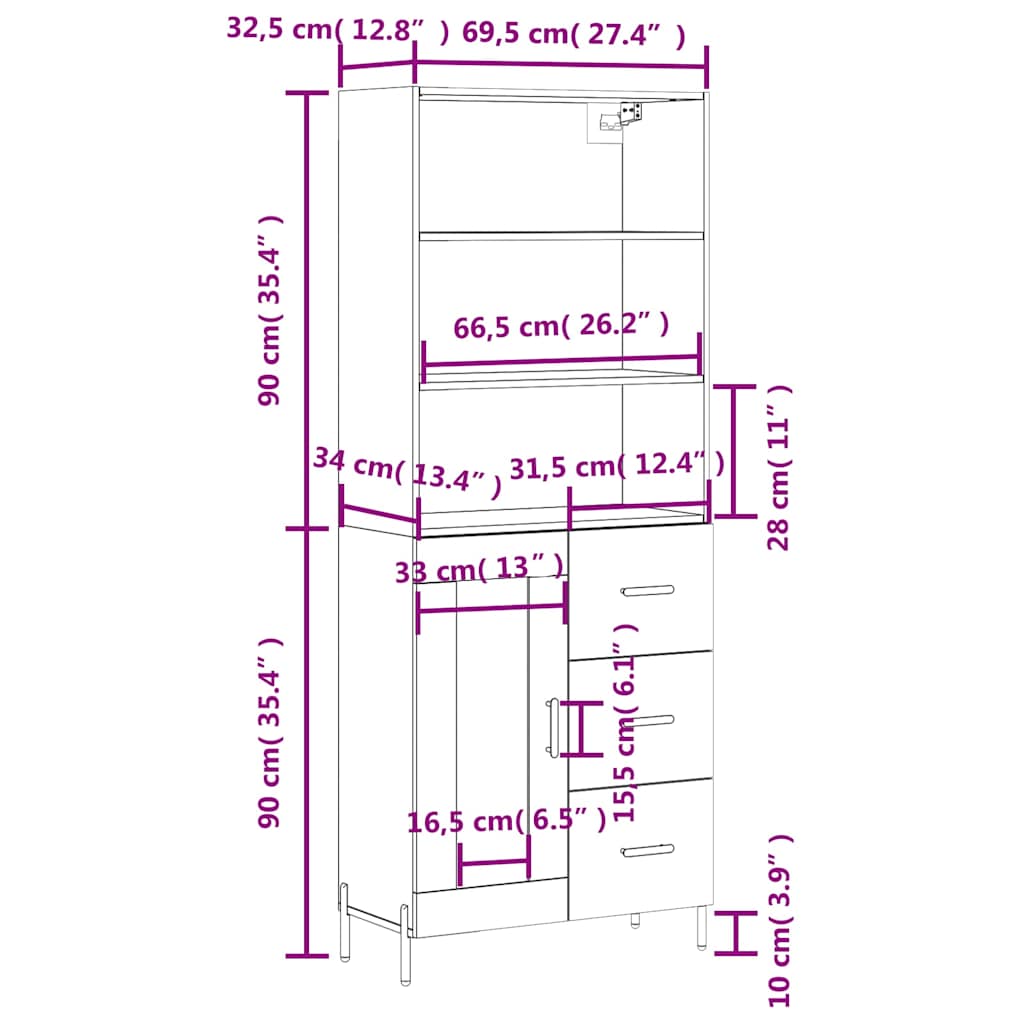 Skříň highboard černá 69,5 x 34 x 180 cm kompozitní dřevo - obrázek 14