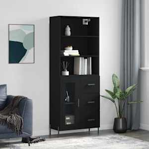 Skříň highboard černá 69,5 x 34 x 180 cm kompozitní dřevo - obrázek 1