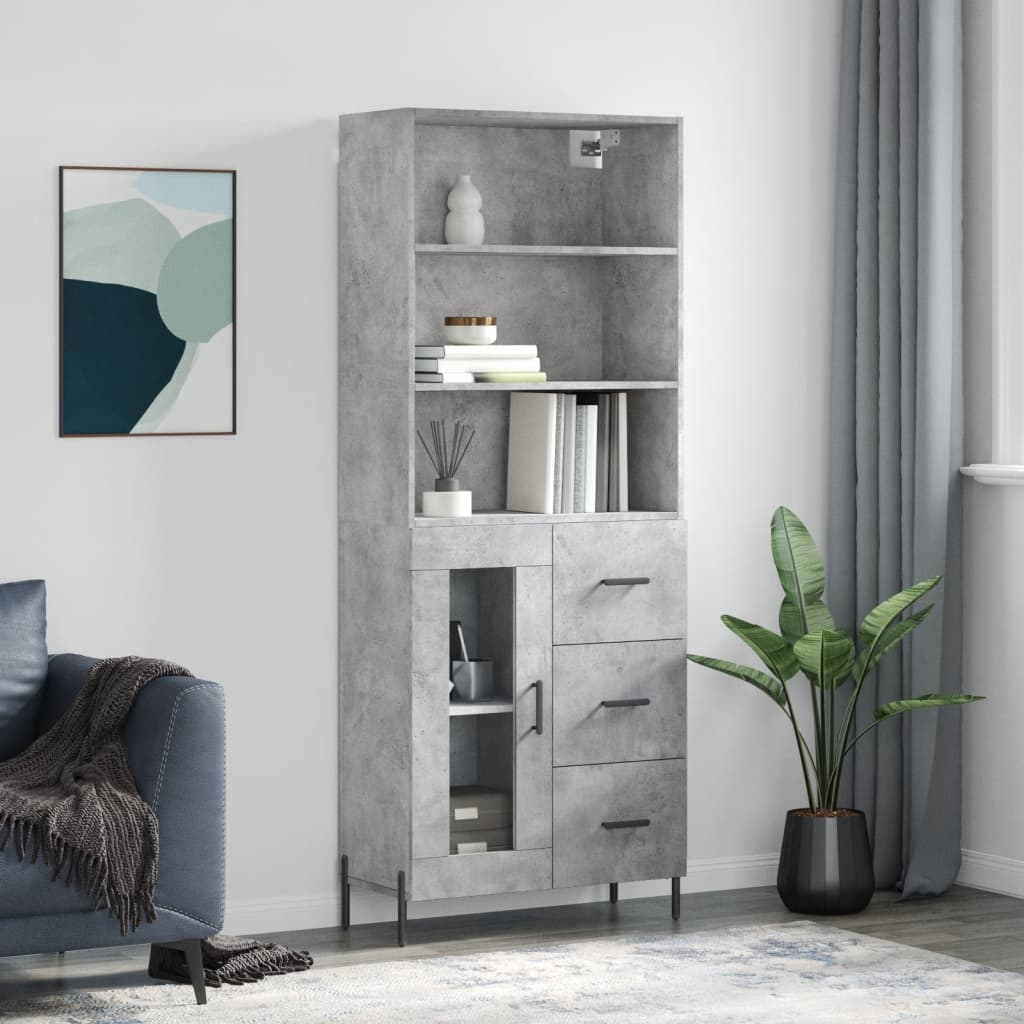 Skříň highboard betonově šedá 69,5x34x180 cm kompozitní dřevo