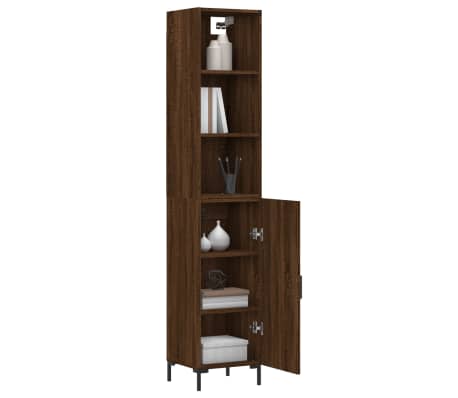 vidaXL Buffet haut Chêne marron 34,5x34x180 cm Bois d'ingénierie