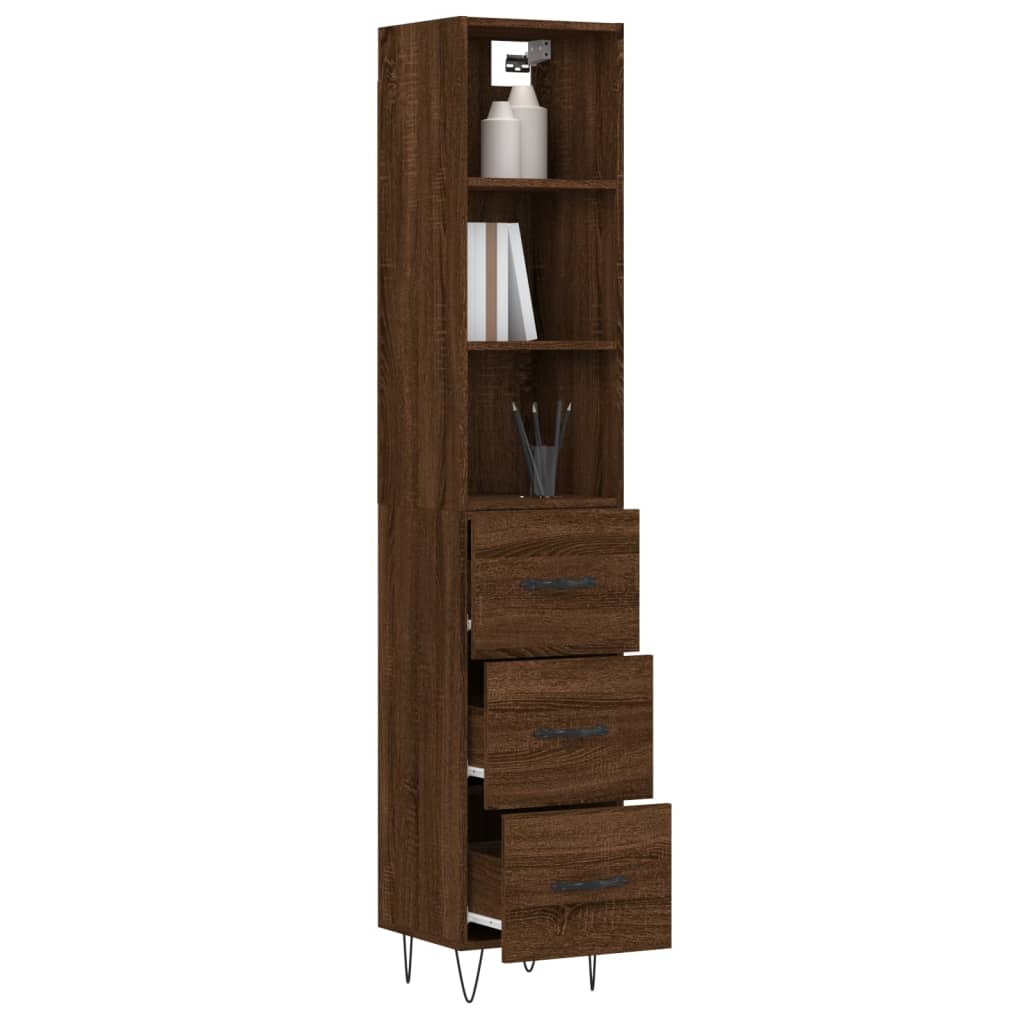 vidaXL Buffet haut Chêne marron 34,5x34x180 cm Bois d'ingénierie