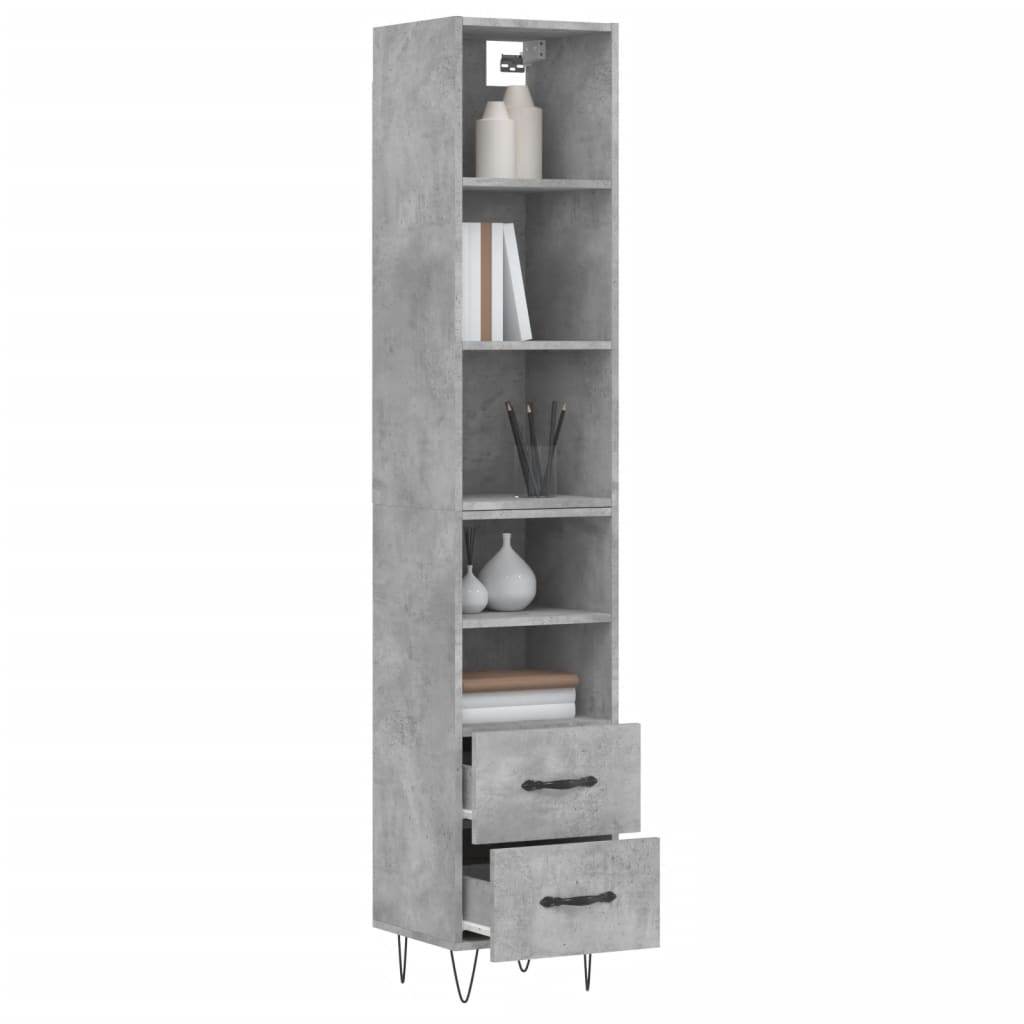 vidaXL Buffet haut Gris béton 34,5x34x180 cm Bois d'ingénierie