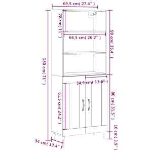Skříň highboard dub sonoma 69,5 x 34 x 180 cm kompozitní dřevo - obrázek 13