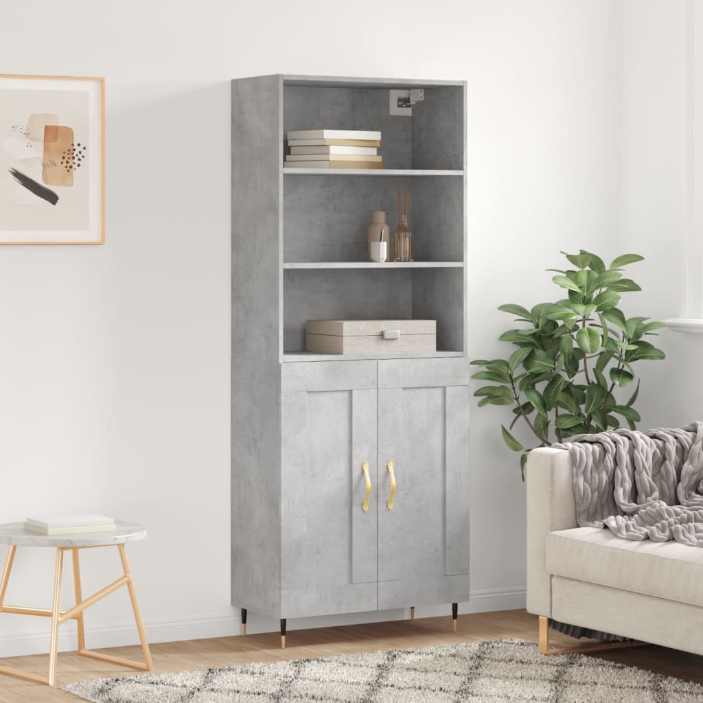 Skříň highboard betonově šedá 69,5x34x180 cm kompozitní dřevo