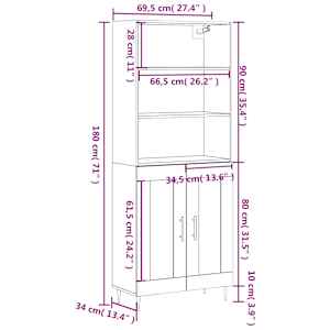 Skříň highboard bílá 69,5 x 34 x 180 cm kompozitní dřevo - obrázek 13